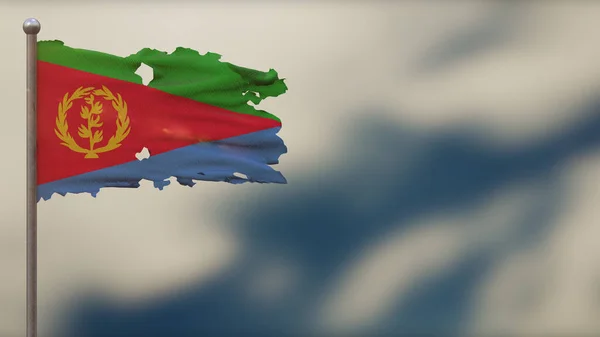 Ερυθραία 3d tattered κυματίζει σημαία εικονογράφηση στο Flagpole. — Φωτογραφία Αρχείου