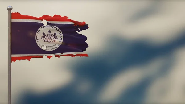 Ilustración de la bandera de Erie Pennsylvania 3D andrajosa ondeando en Flagpo —  Fotos de Stock