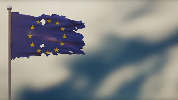 欧洲联盟3D折叠挥动旗子图解在旗杆上. — 图库照片