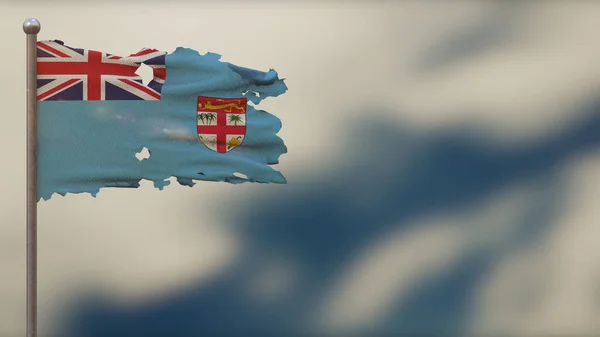 Fiji 3D jirones ondeando bandera ilustración en el asta de la bandera . —  Fotos de Stock