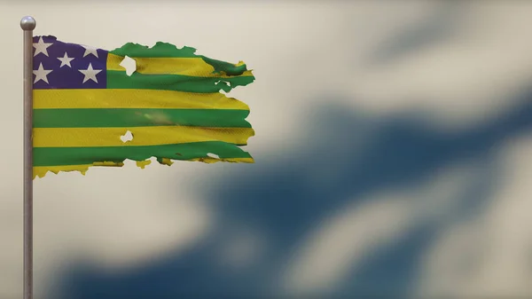 Bandeira de Goiás 3D esfarrapada acenando ilustração bandeira em Flagpole . — Fotografia de Stock