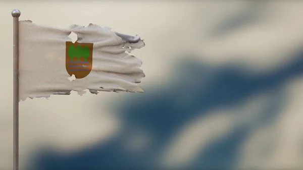 Gipuzkoa 3D esfarrapado acenando ilustração bandeira em Flagpole . — Fotografia de Stock