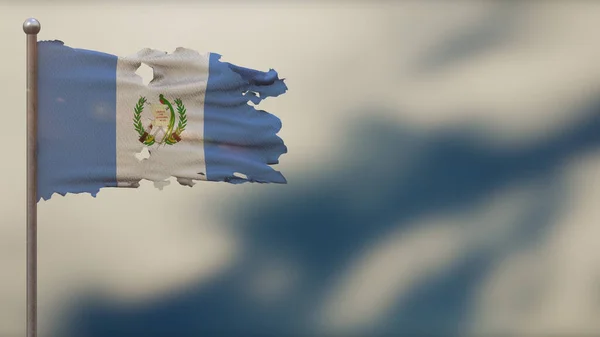 Guatemala 3D zerfledderte Flagge schwenken Illustration auf Fahnenmast. — Stockfoto