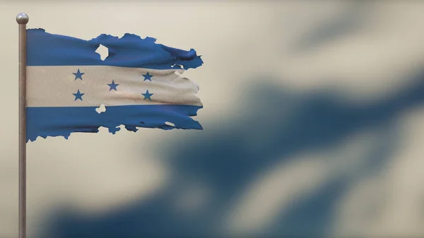 Honduras 3d postrzępiony flaga ilustracja na Flagpole. — Zdjęcie stockowe