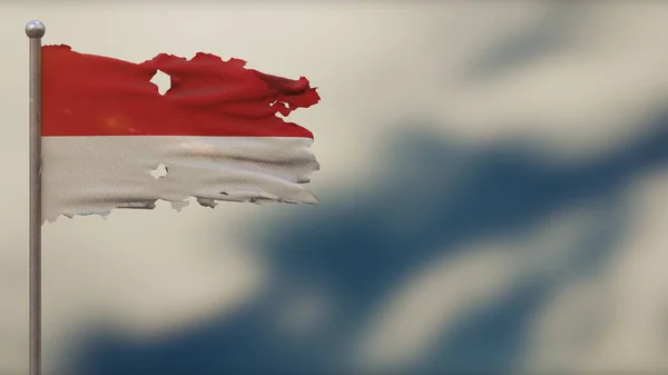 Ινδονησία 3d tattered κυματίζει σημαία εικονογράφηση στο Flagpole. — Φωτογραφία Αρχείου