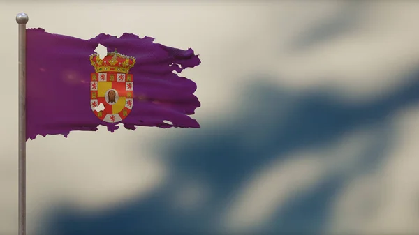 Ilustración de la bandera ondeante jaén 3D en asta de bandera . — Foto de Stock