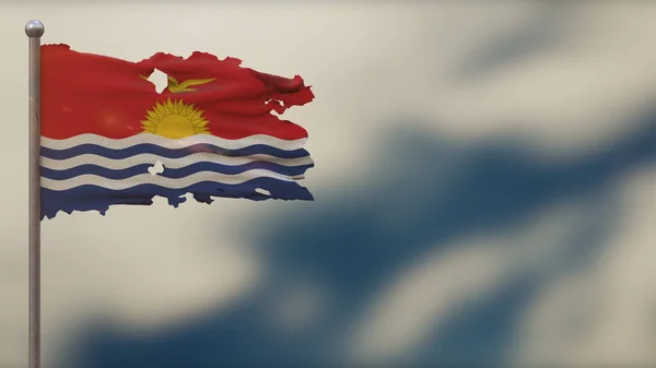 Kiribati 3d tattered розмахуючи прапором ілюстрація на Flagpole. — стокове фото