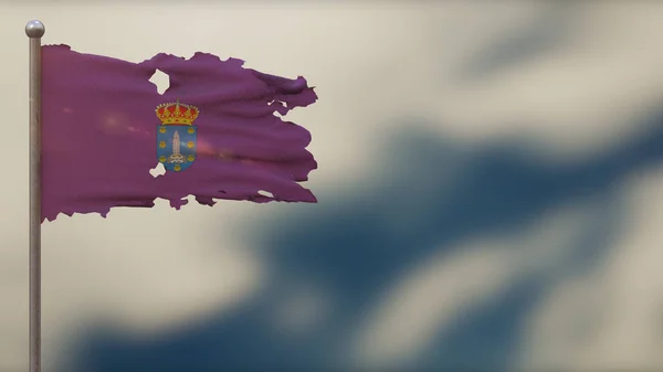 La Coruna 3d postrzępiona flaga na maszcie flagowym. — Zdjęcie stockowe