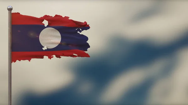 Laos 3D esfarrapado acenando ilustração bandeira em Flagpole . — Fotografia de Stock
