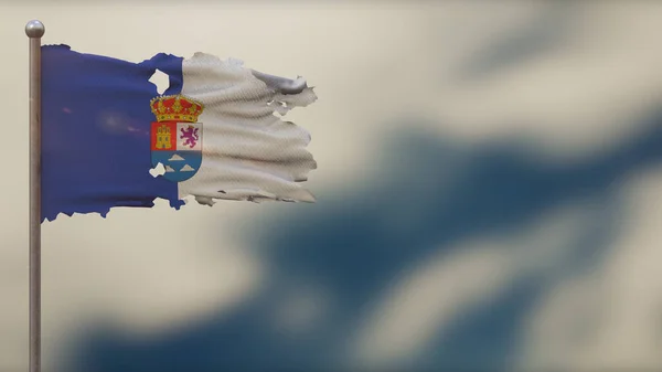 Ilustración de la bandera de Las Palmas 3D andrajosa ondeando en asta de bandera . — Foto de Stock