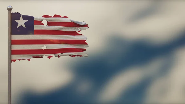 Liberia 3d flarden zwaaiende vlag illustratie op Flagpole. — Stockfoto