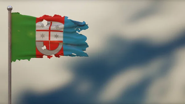 Liguria Ilustración de bandera ondeante hecha jirones 3D en asta de bandera . — Foto de Stock