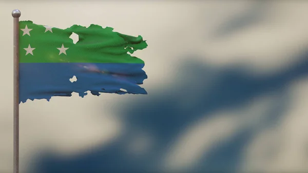Illustration du drapeau ondulé en lambeaux 3D Los Lagos sur Flagpole . — Photo