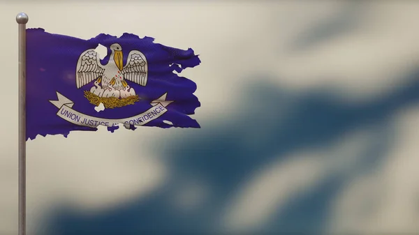 Louisiana 3D frantumato sventolando bandiera illustrazione su Flagpole . — Foto Stock