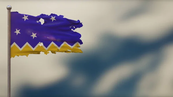 Magallanes 3D esfarrapado acenando ilustração bandeira em Flagpole . — Fotografia de Stock
