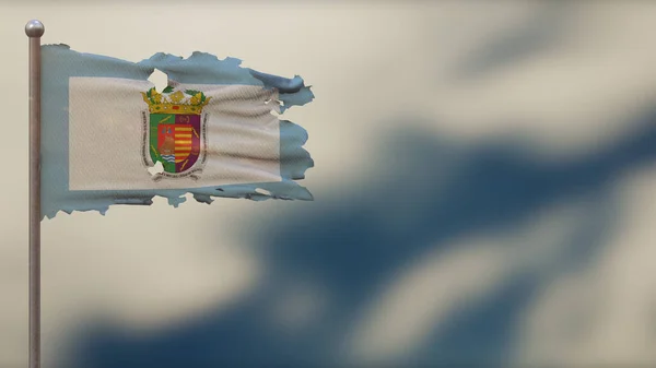 Bayrak direğinde sallanan Malaga 3d parçalanmış bayrak çizimi. — Stok fotoğraf