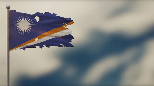 Wyspy Marshalla 3d postrzępiona flaga ilustracji na Flagpolu — Zdjęcie stockowe