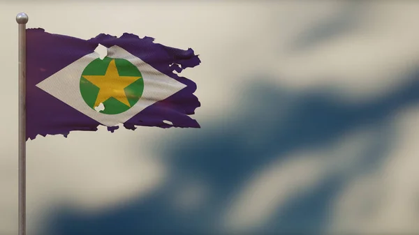 Mato grosso 3D zerfledderte Flaggen schwenkende Illustration auf Fahnenmast. — Stockfoto