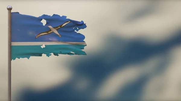 Midway Islands 3d trhaný mávání vlajky ilustrace na stožár. — Stock fotografie