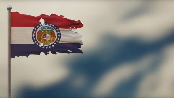 Missouri 3D esfarrapado acenando ilustração bandeira em Flagpole . — Fotografia de Stock