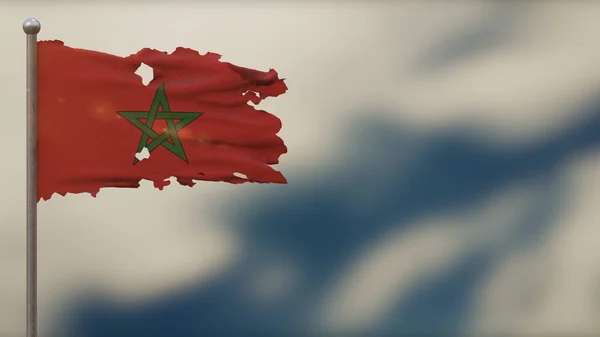 Morocco 3D tattered waving flag illustration on Flagpole. — Stock Photo, Image