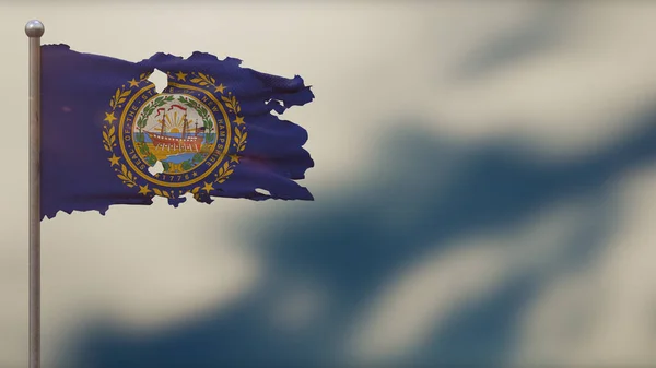 New Hampshire 3d wankelde zwaaiende vlag illustratie op Flagpole. — Stockfoto