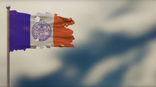 ニューヨーク市3Dは旗竿に旗のイラストを振ってテータリング. — ストック写真