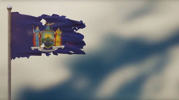 New York 3d flarden zwaaiende vlag illustratie op Flagpole. — Stockfoto
