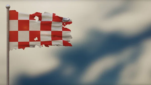 North Brabant 3d tattered розмахуючи прапором ілюстрація на Flagpole. — стокове фото
