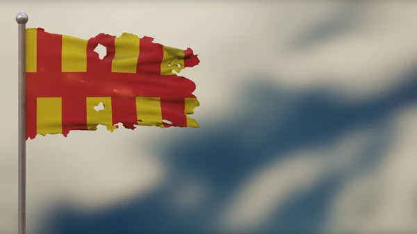 Northumberland 3D despedaçado acenando ilustração bandeira em Flagpole . — Fotografia de Stock