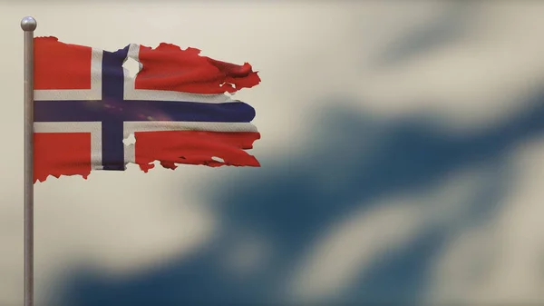 Norway 3D tattered waving flag illustration on Flagpole. — Stock Photo, Image