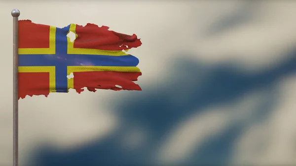 Orkney 3d postrzępiony flaga ilustracja na Flagpole. — Zdjęcie stockowe