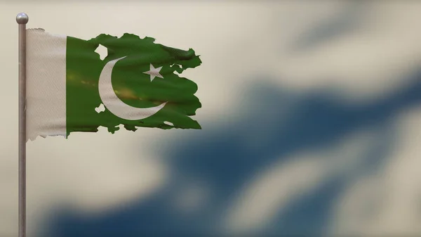 Bayrak direğinde sallanan Pakistan 3D parçalanmış bayrak çizimi. — Stok fotoğraf