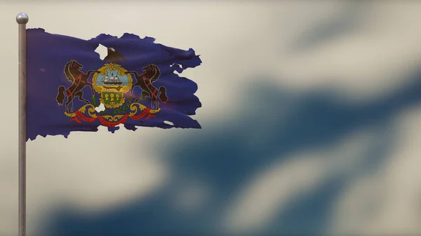 Pennsylvania 3D frantumato sventolando bandiera illustrazione su Flagpole . — Foto Stock