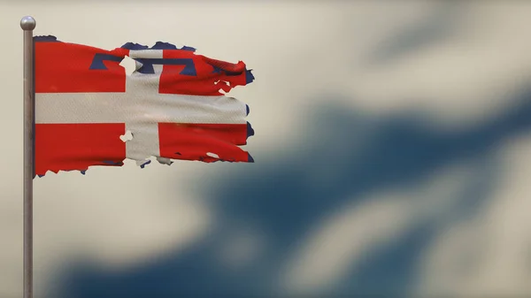 Piemonte 3D esfarrapado acenando ilustração bandeira em Flagpole . — Fotografia de Stock