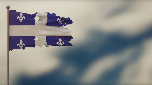 Illustration du drapeau en lambeaux 3D du Québec sur Flagpole . — Photo