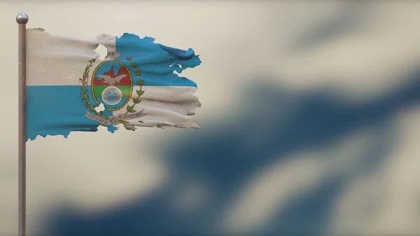 Rio De Janeiro 3D despedaçado acenando ilustração bandeira em Flagpole . — Fotografia de Stock