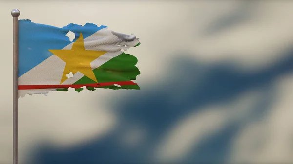 Roraima 3d megrongált lengő zászló illusztráció a zászlórúd. — Stock Fotó