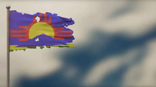 Roswell 3D esfarrapado acenando ilustração bandeira em Flagpole . — Fotografia de Stock