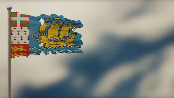 Saint-Pierre és Miquelon 3d rongyos lengő zászló illusztráció o — Stock Fotó