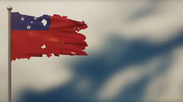 Samoa 3d tattered κυματίζει σημαία εικονογράφηση στο Flagpole. — Φωτογραφία Αρχείου