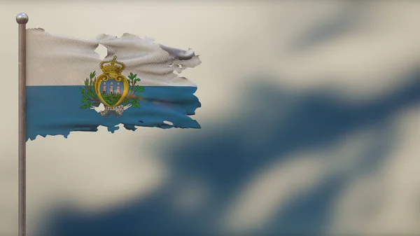 Illustration du drapeau de Saint-Marin en lambeaux 3D sur Flagpole . — Photo
