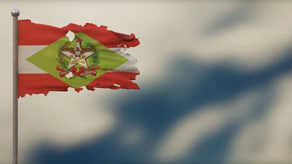 Santa Catarina 3D esfarrapado acenando ilustração bandeira em Flagpole . — Fotografia de Stock