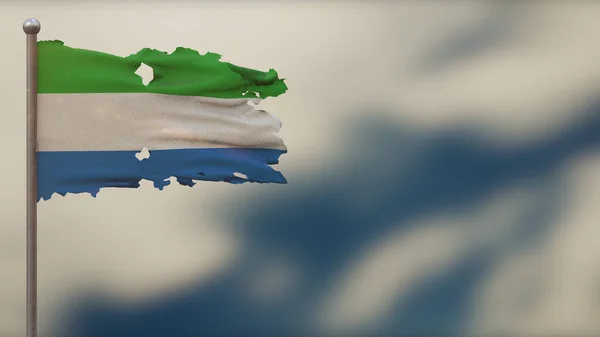 Sierra Leone 3d verscheurde zwaaiende vlag illustratie op vlaggenmast. — Stockfoto