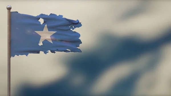 Somalia 3D frantumato sventolando bandiera illustrazione su Flagpole . — Foto Stock