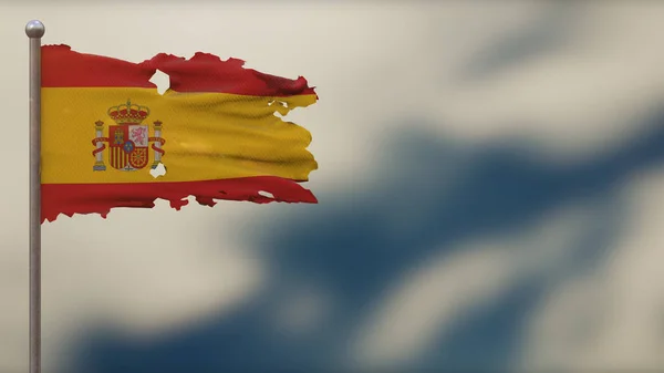 Espanha 3D esfarrapado acenando ilustração bandeira em Flagpole . — Fotografia de Stock