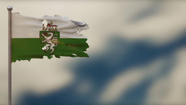 Styria 3d tattered waving flag illustration on Flagpole. — ストック写真