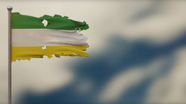 Sucumbios 3d gescheurd zwaaien vlag illustratie op vlaggenmast. — Stockfoto