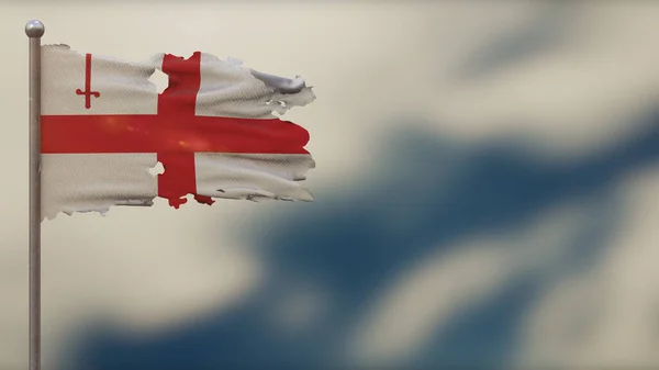 City London 3d splittrade viftande flagga illustration på flaggstången — Stockfoto