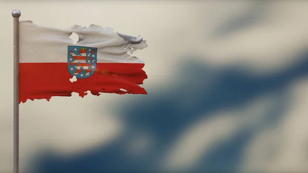 Turíngia 3D esfarrapado acenando ilustração bandeira em Flagpole . — Fotografia de Stock